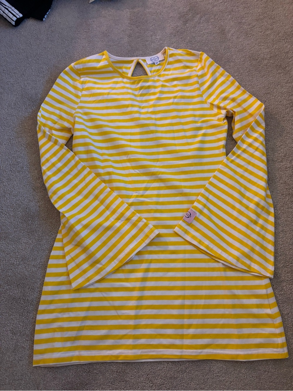 Yellow and White Striped Mini Dress with Bell Sleeves